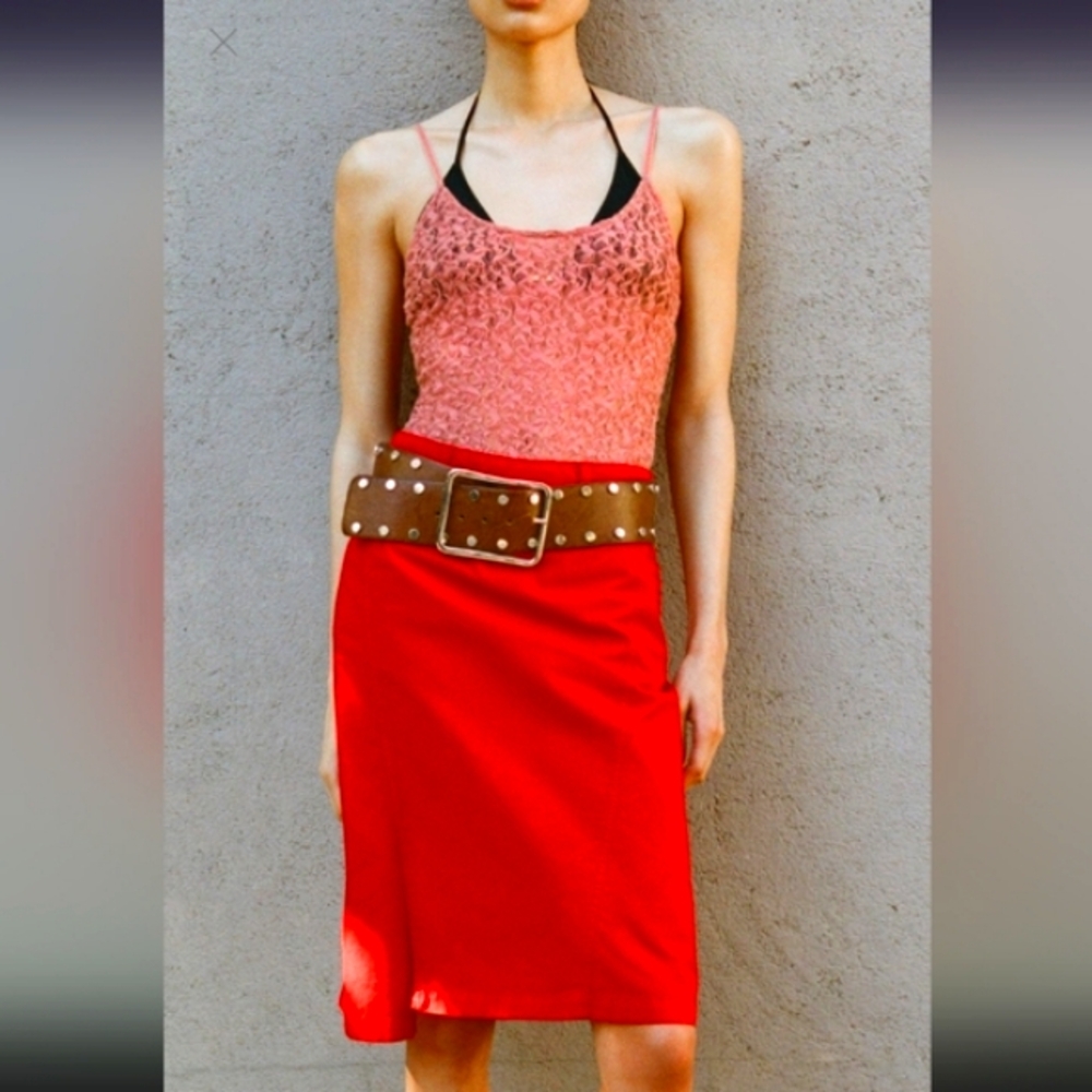 ZARA APPLE RED COTTON BLEND ASYMMETRICAL SKIRT